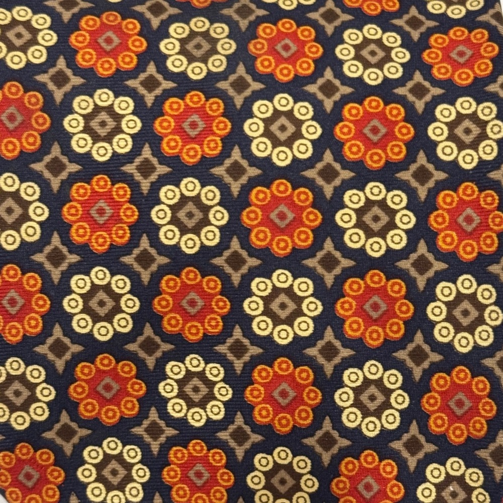 Gorsart‎ Clothes Silk Tie Mens OS Navy Orange Ornate Geometric Medallion Formal - Picture 3 of 7